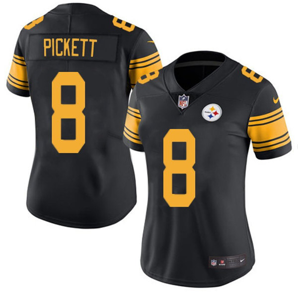 Women's Pittsburgh Steelers #8 Kenny Pickett Black Color Rush Limited Stitched Jersey(Run Small)