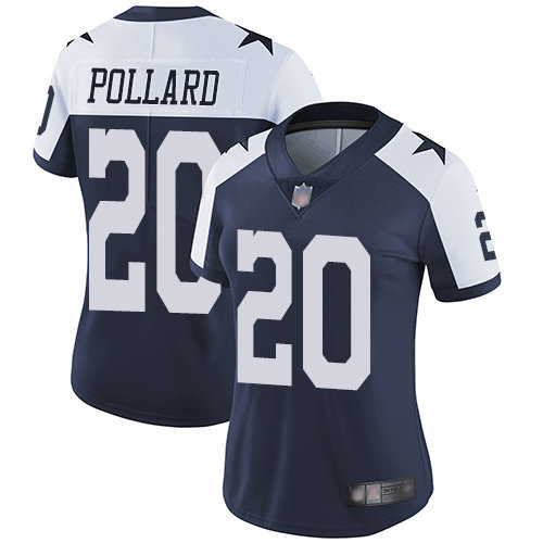 Women's Dallas Cowboys #20 Tony Pollard Navy Blue Thanksgiving Vapor Untouchable Limited Throwback Jersey