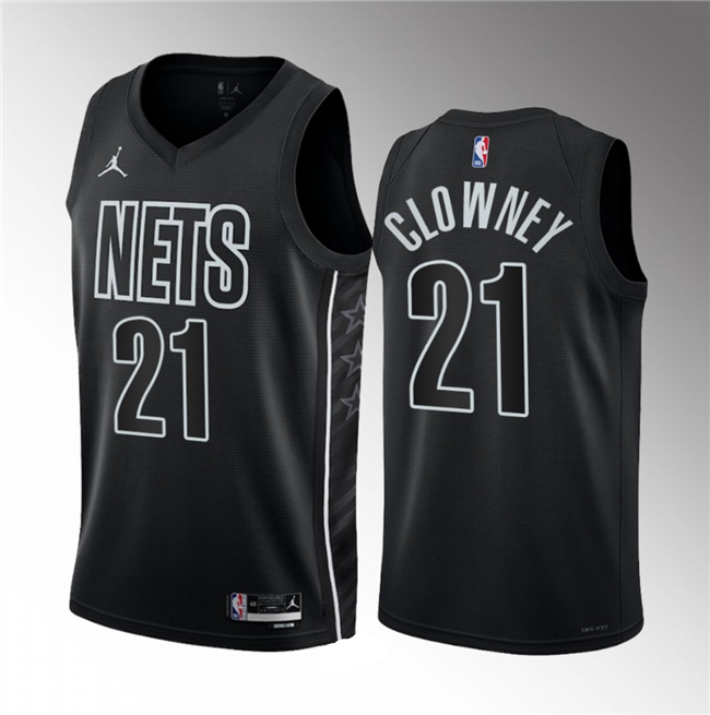 Noah Clowney Men's Brooklyn Nets #21 2023 Draft Statement Edition Stitched Basketball Jersey - Black