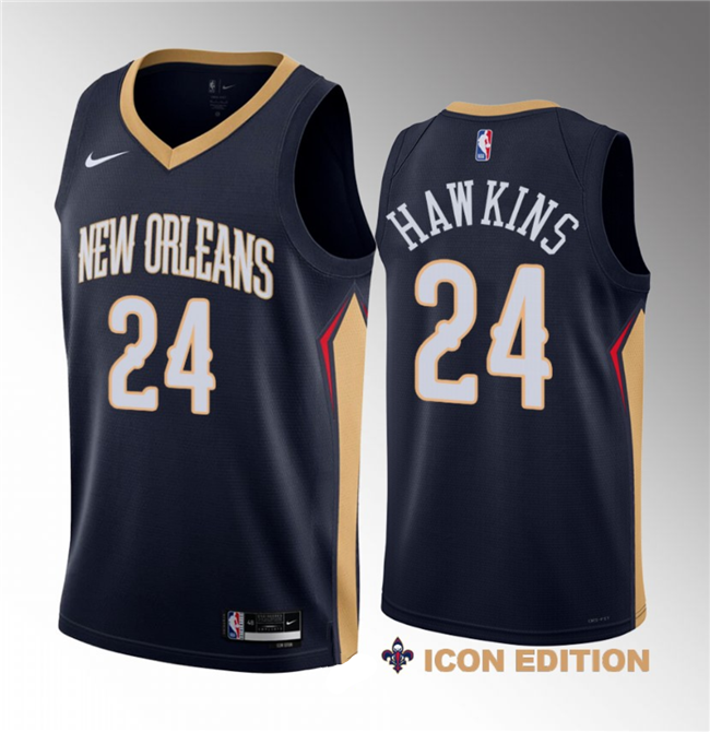 Jordan Hawkins Men's New Orleans Pelicans #24 2023 Draft Icon Edition Stitched Basketball Jersey - Navy