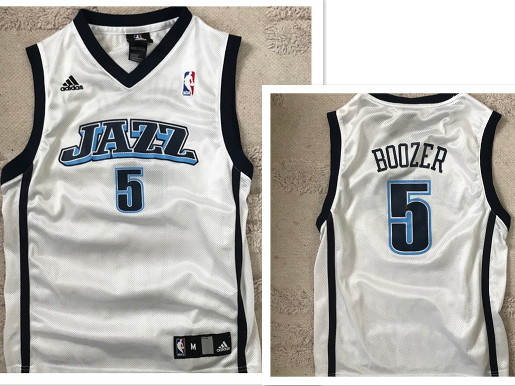 Men's UTAH JAZZ #5 Carlos Boozer White ADIDAS SWINGMAN JERSEY