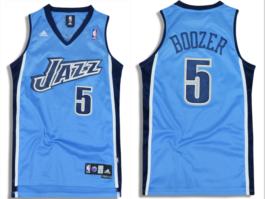 Men's UTAH JAZZ #5 Carlos Boozer Light Blue ADIDAS SWINGMAN JERSEY