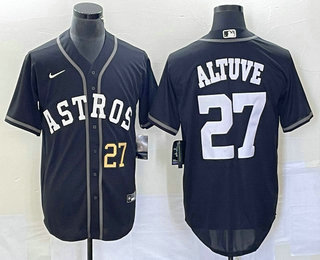 Jose Altuve Men's Houston Astros #27 Number Cool Base Stitched Baseball Jersey - Black