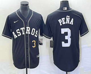 Jeremy Pena Men's Houston Astros #3 Number Cool Base Stitched Baseball Jersey - Black