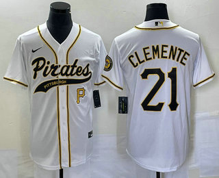 Roberto Clemente Men's Pittsburgh Pirates #21 Number Cool Base Stitched Baseball Jersey - White