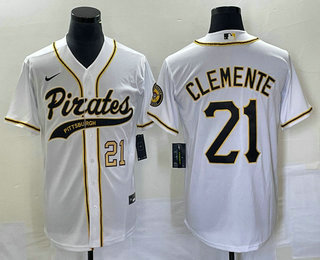 Roberto Clemente Men's Pittsburgh Pirates #21 Number Cool Base Stitched Baseball Jersey1 - White