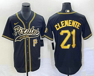 Roberto Clemente Men's Pittsburgh Pirates #21 Number Cool Base Stitched Baseball Jersey1 Black- 