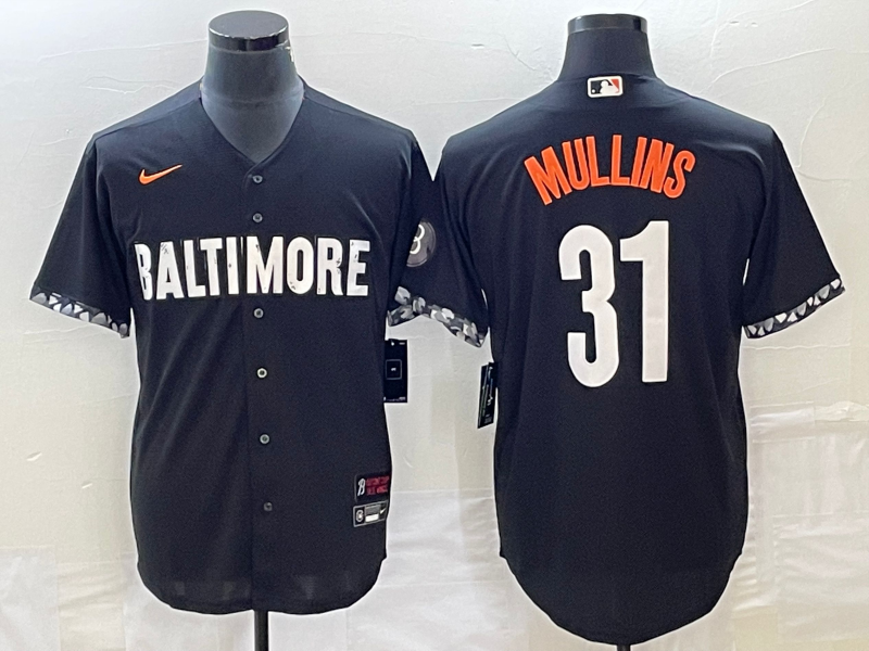 Men's Baltimore Orioles #31 Cedric Mullins Black 2023 City Connect Cool Base Stitched Jersey 1