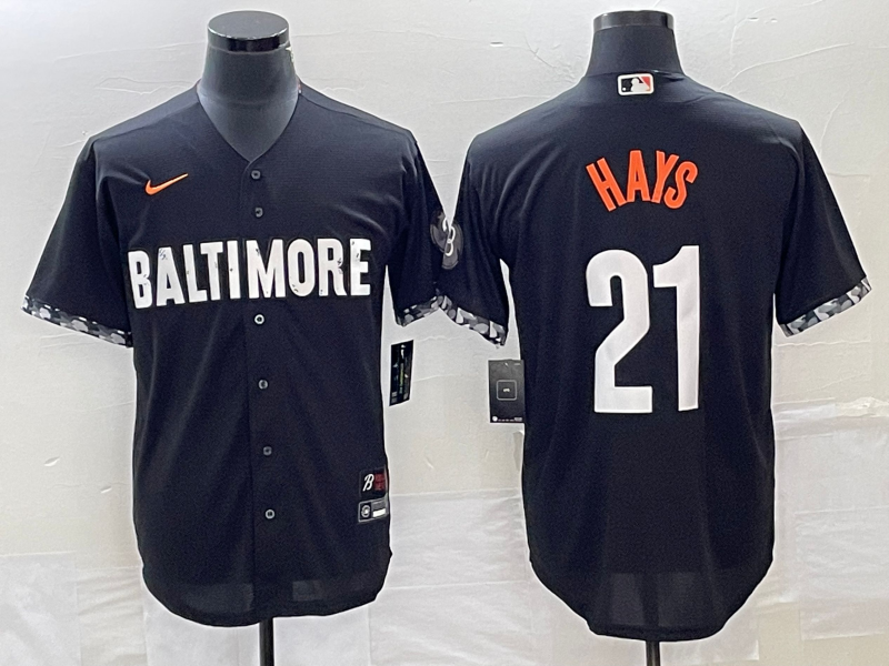 Men's Baltimore Orioles #21 Austin Hays Black 2023 City Connect Cool Base Stitched Jersey