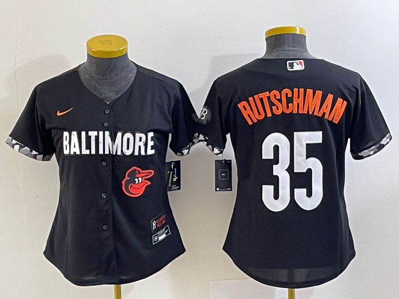 Women's Baltimore Orioles #35 Adley Rutschman Black 2023 City Connect Cool Base Stitched Jersey 1