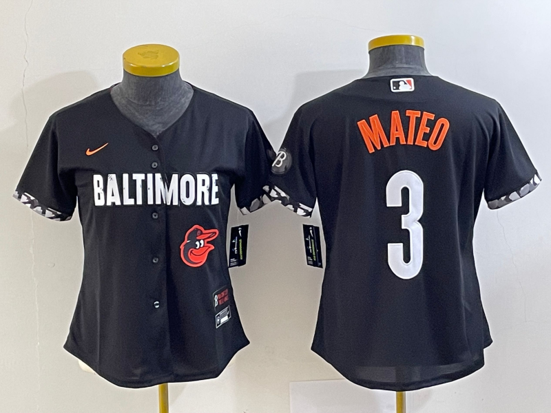 Women's Baltimore Orioles #3 Jorge Mateo Black 2023 City Connect Cool Base Stitched Jersey