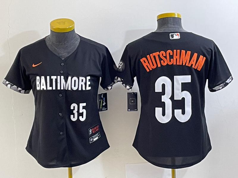 Women's Baltimore Orioles #35 Adley Rutschman Number Black 2023 City Connect Cool Base Stitched Jersey 1