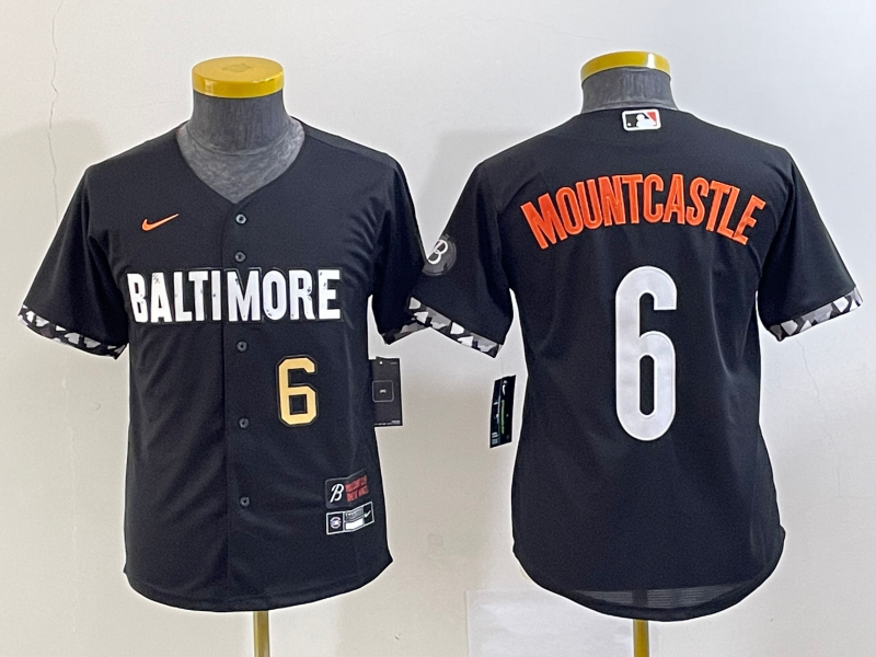 Youth Baltimore Orioles #6 Ryan Mountcastle Number Black 2023 City Connect Cool Base Stitched Jersey 2