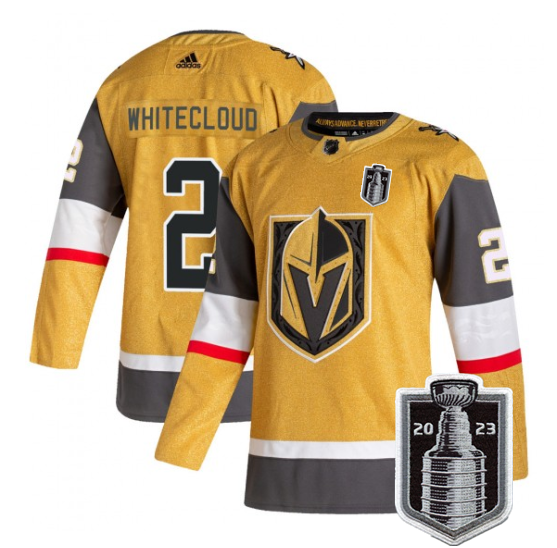 Men's Vegas Golden Knights #2 Zach Whitecloud Gold 2023 Stanley Cup Final Stitched Jersey