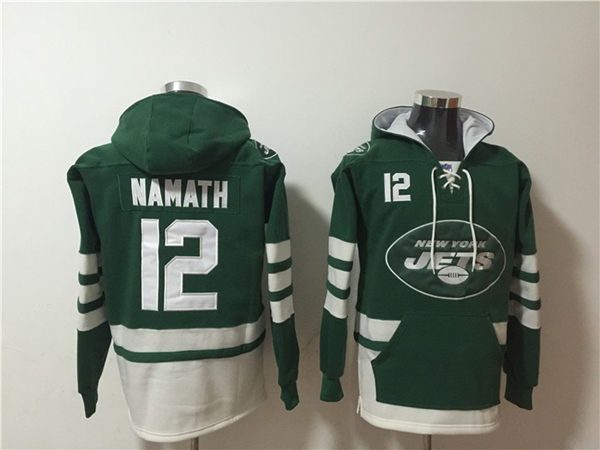 Men's New York Jets #12 Joe Namath Green Ageless Must-Have Lace-Up Pullover Hoodie