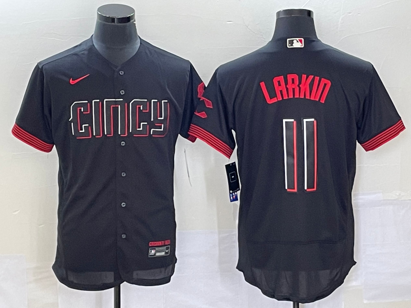 Men's Cincinnati Reds #11 Barry Larkin Black 2023 City Connect Flex Base Stitched Jersey