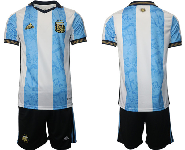 Men's Argentina Blank White Blue Home Soccer Jersey Suit