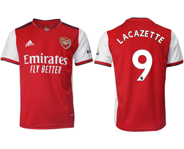 Men's Arsenal F.C #9 Lacazette Red Home Soccer Jersey5