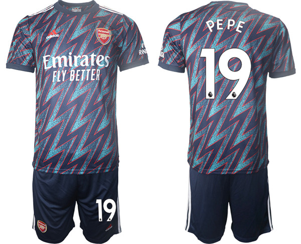 Men's Arsenal F.C #19 Nicolas Pépé Away Soccer Jersey with Shorts