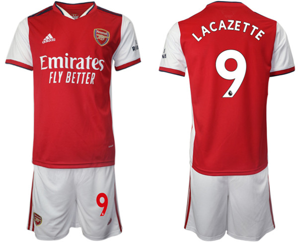 Men's Arsenal F.C #9 Lacazette Red Home Soccer Jersey with Shorts