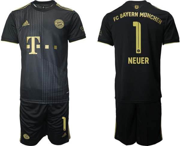 Men's FC Bayern München #1 Neuer Black Away Soccer Jersey with Shorts