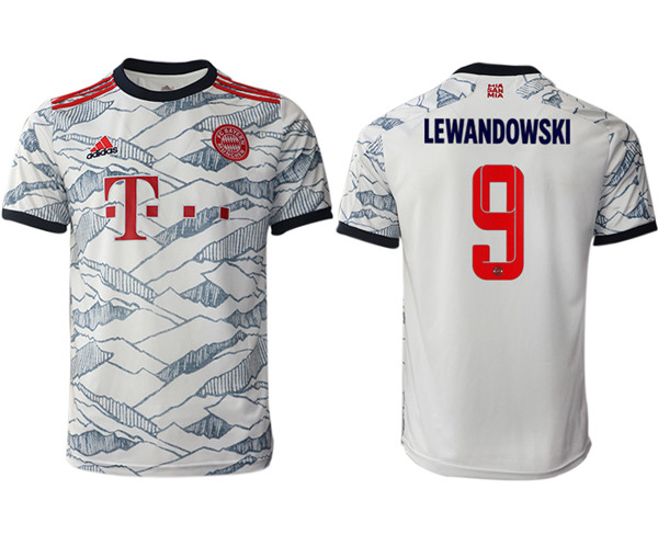 Men's FC Bayern München #9 Robert Lewandowski White Away Soccer Jersey