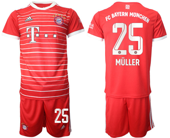 Men's FC Bayern München #25 Thomas Müller 22-23 Red Home Soccer Jersey Suit