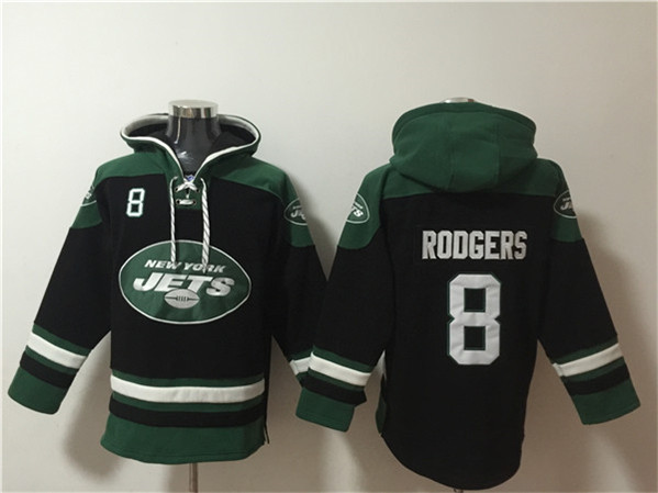 Men's New York Jets #8 Aaron Rodgers Black Ageless Must-Have Lace-Up Pullover Hoodie