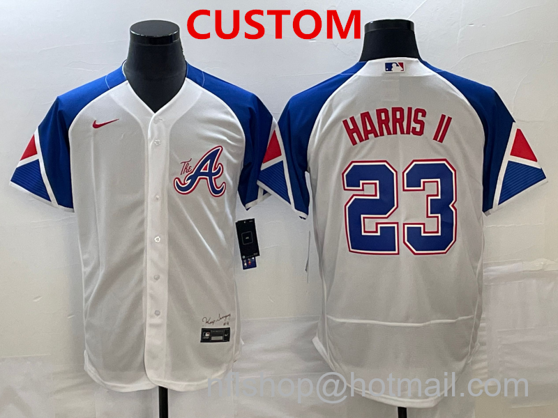 Custom Men's Atlanta Braves 2023 City Connect Flex Base Stitched Baseball Jersey - White