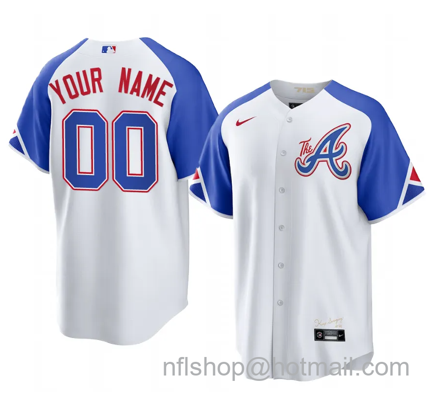 Custom Men's Atlanta Braves 2023 City Connect Cool Base Stitched Baseball Jersey - White