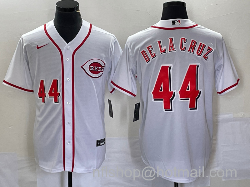 Elly De La Cruz Men's Cincinnati Reds #44 Number Cool Base Stitched Baseball Jersey1 - White