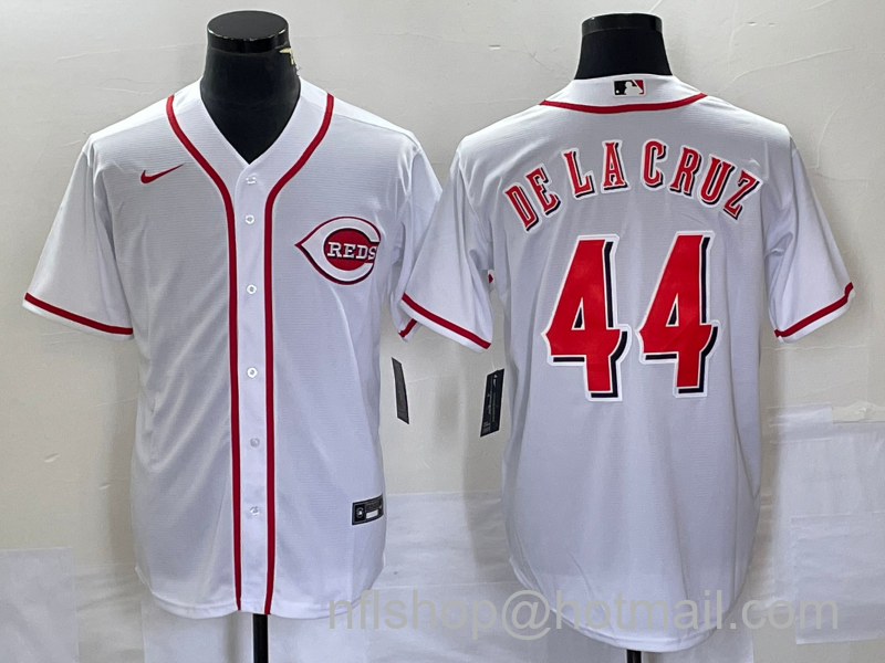 Elly De La Cruz Men's Cincinnati Reds #44  Number Cool Base Stitched Baseball Jersey 1 - White