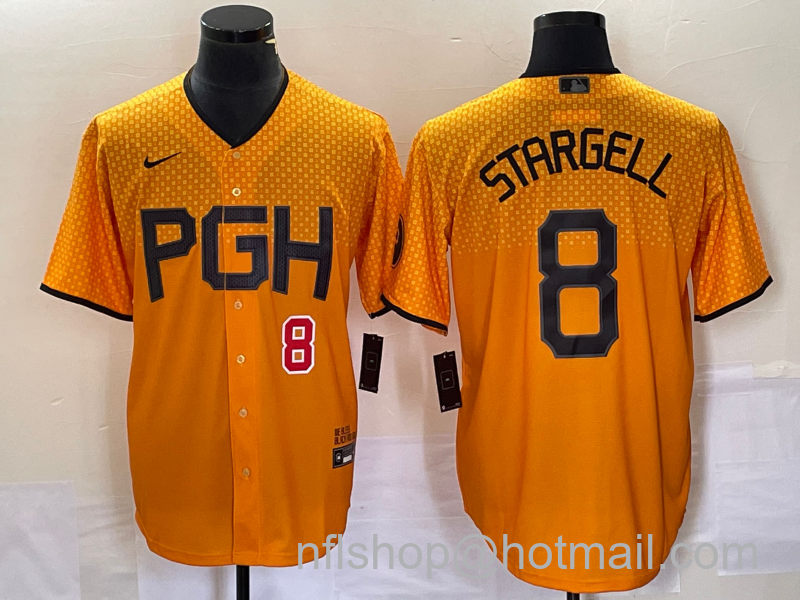 Willie Stargell Men's Pittsburgh Pirates #8 Number 2023 City Connect Stitched Jersey - Gold