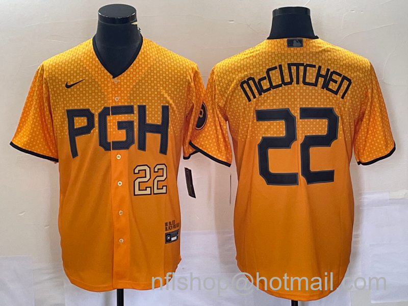 Andrew McCutchen Men's Pittsburgh Pirates #22 Number 2023 City Connect Stitched Jersey - Gold