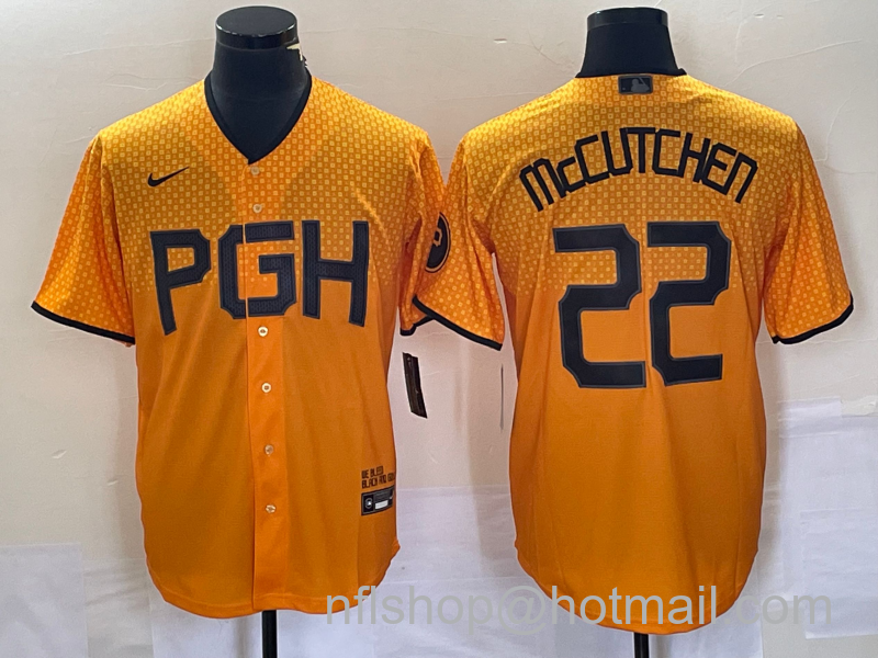 Andrew McCutchen Men's Pittsburgh Pirates #22 2023 City Connect Stitched Jersey 1 - Gold