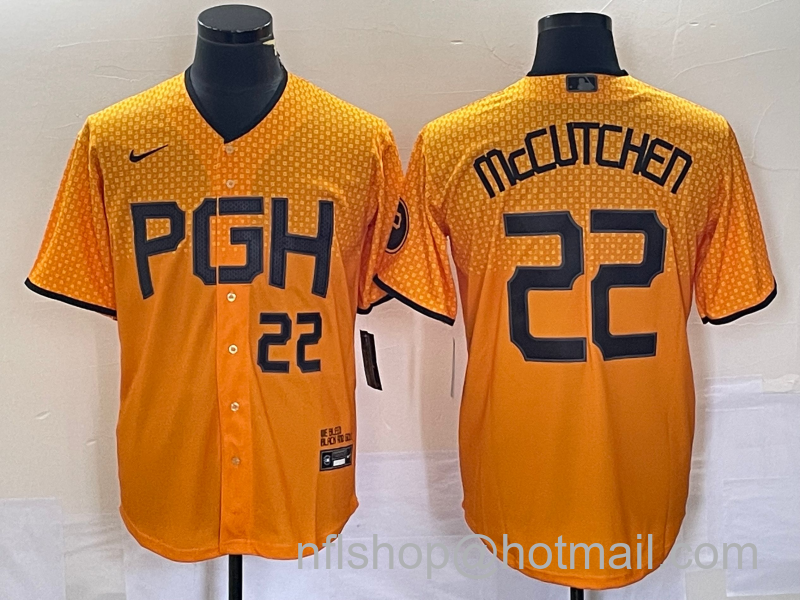 Andrew McCutchen Men's Pittsburgh Pirates #22 Number 2023 City Connect Stitched Jersey 1 - Gold