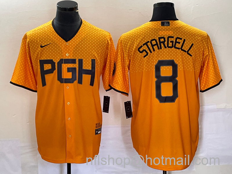 Willie Stargell Men's Pittsburgh Pirates #8 2023 City Connect Stitched Jersey 1 - Gold