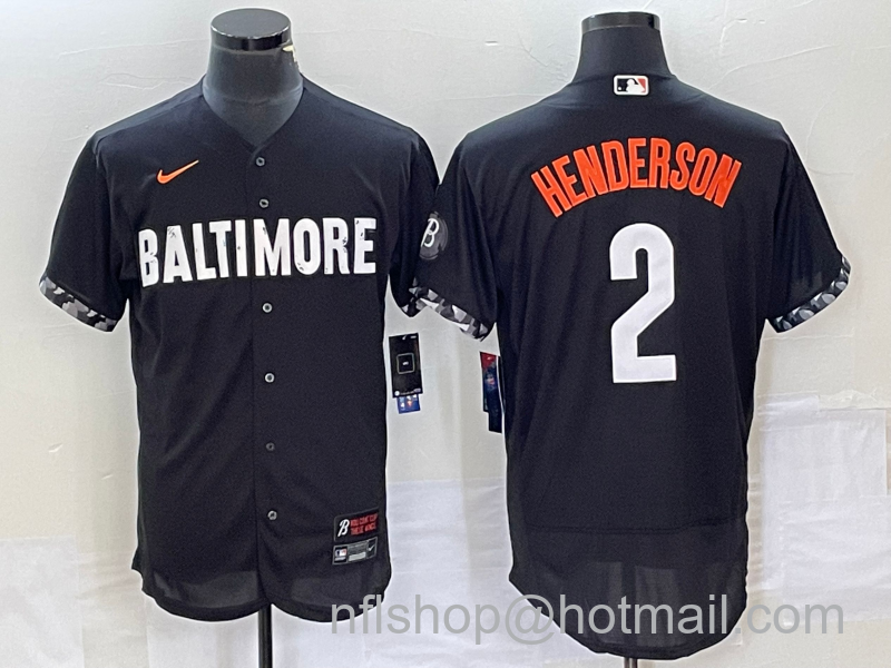 Gunnar Henderson Men's Baltimore Orioles #2 2023 City Connect Flex Base Stitched Jersey - Black