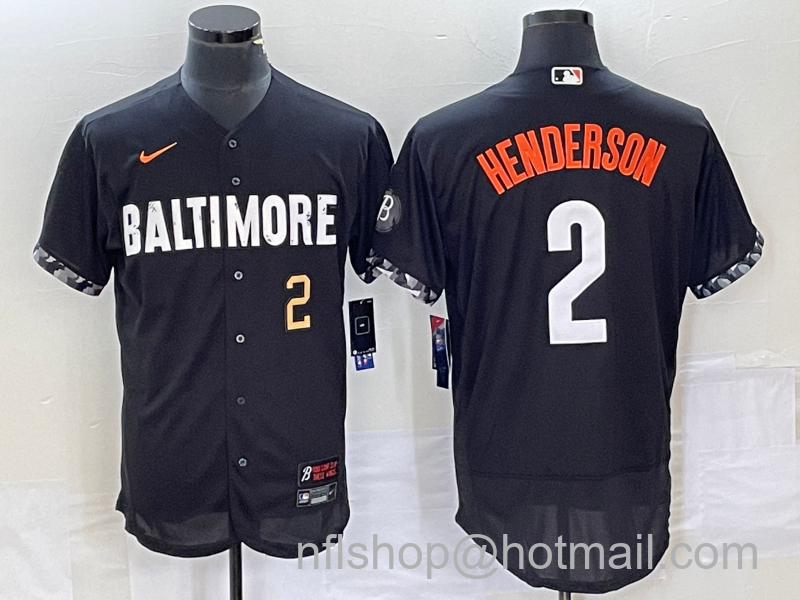 Gunnar Henderson Men's Baltimore Orioles #2 Number 2023 City Connect Flex Base Stitched Jersey - Black