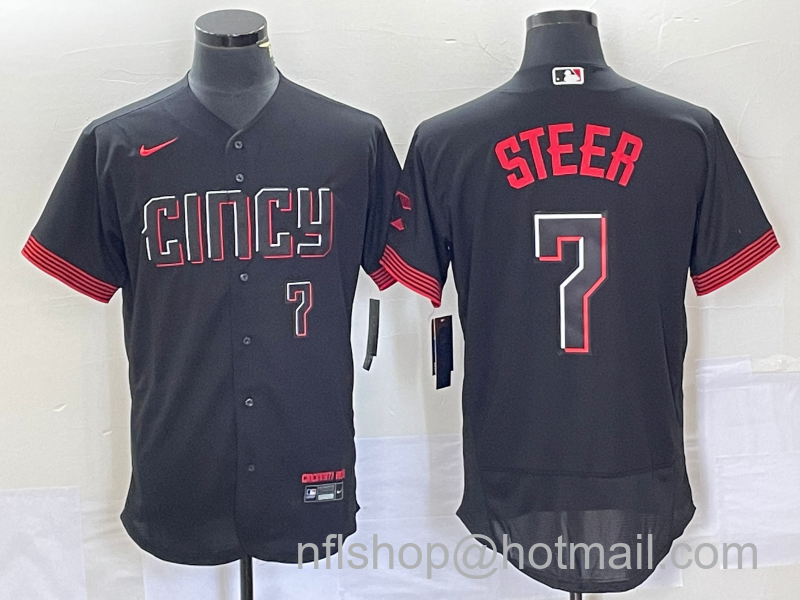 Spencer Steer Men's Cincinnati Reds #7 Number 2023 City Connect Flex Base Stitched Jersey - Black