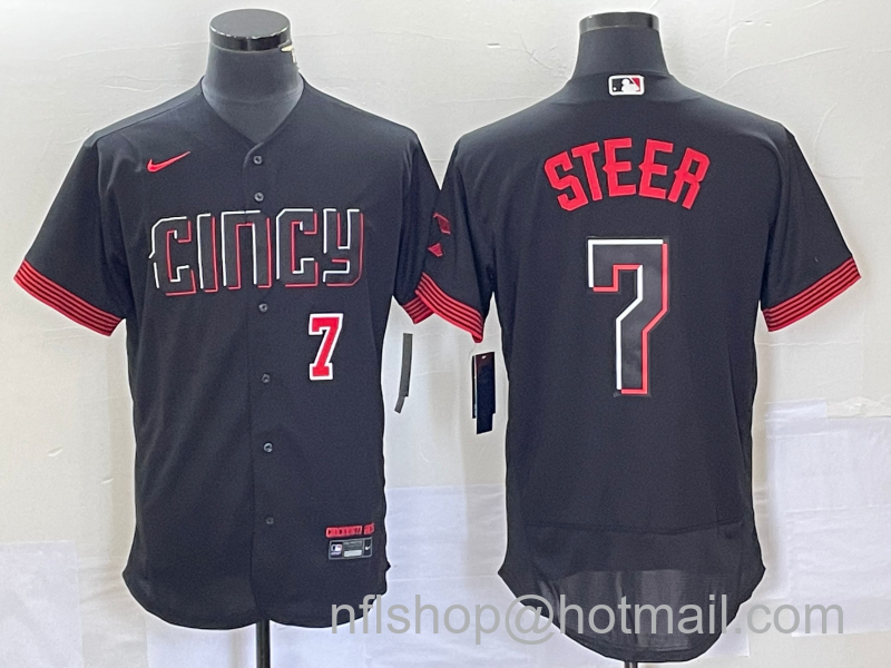 Spencer Steer Men's Cincinnati Reds #7 Number 2023 City Connect Flex Base Stitched Jersey1 - Black