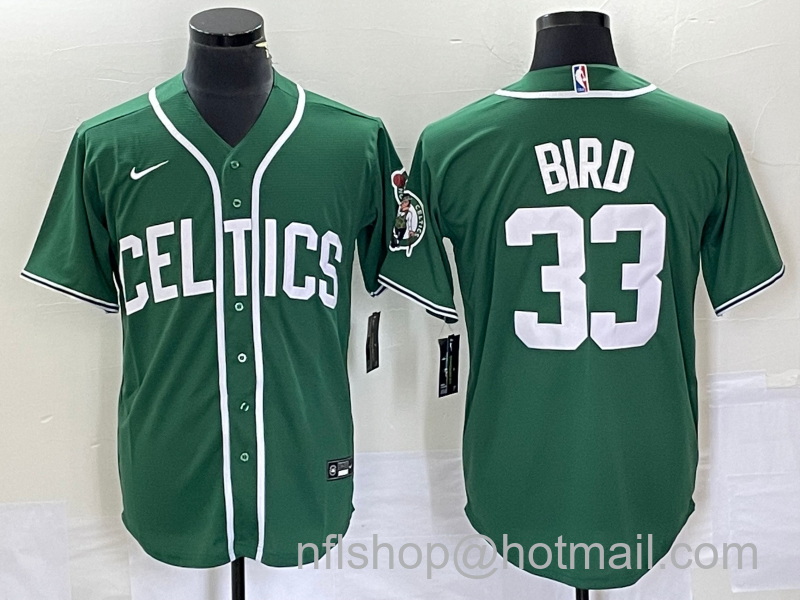 Larry Bird Men's Boston Celtics #33 Stitched Baseball Jersey - Green