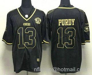 Brock Purdy Men's San Francisco 49ers #13 With 75th Anniversary Patch Stitched Jersey - Black Gold