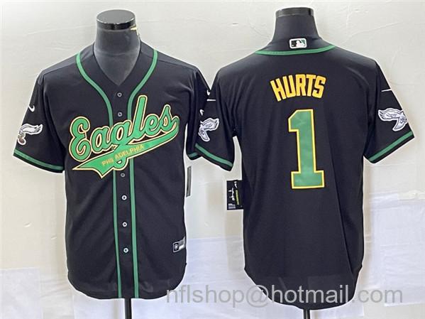 Jalen Hurts Men's Philadelphia Eagles #1 Cool Base Stitched Baseball Jersey - Black