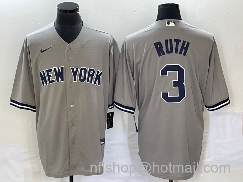 Babe Ruth Men's New York Yankees #3 Stitched Cool Base Nike Jersey - Grey