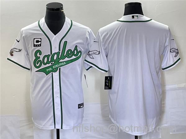 Men's Philadelphia Eagles Blank With C Patch Cool Base Stitched Baseball Jersey - White