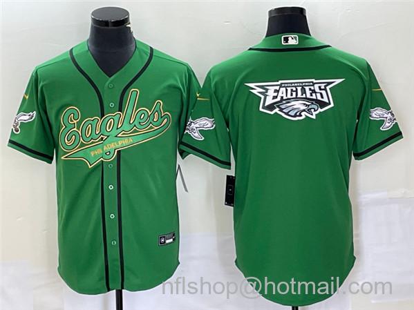 Men's Philadelphia Eagles Blank Team Big Logo Cool Base Stitched Baseball Jersey - Green