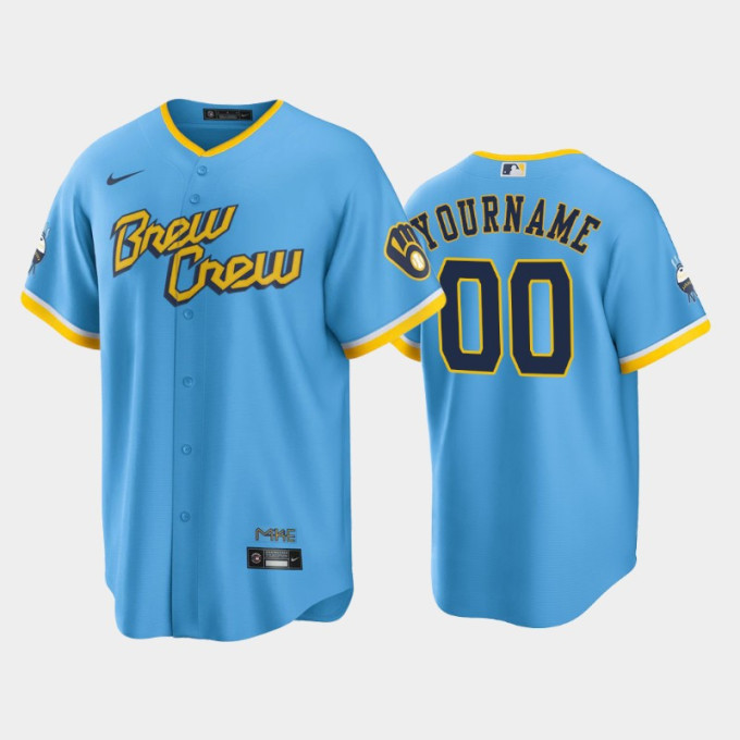 Custom Men’s Milwaukee Brewers 2022-23 City Connect Cool Base Stitched Jersey - Powder Blue