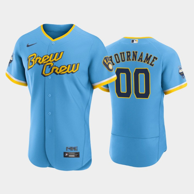 Custom Men's Milwaukee Brewers 2022-23 City Connect Flex Base Stitched Jersey - Powder Blue