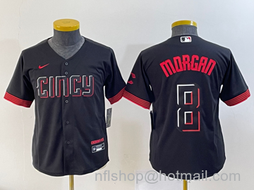 Joe Morgan Youth Cincinnati Reds #8 2023 City Connect Cool Base Stitched Jersey 1 - Black